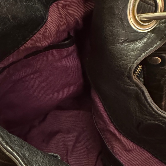 Isabella Fiore Black Bag with Purple, white  and Gold Embroidered Design - Picture 9 of 13